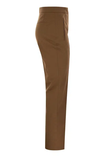 Shop Pt Torino Frida - Cotton And Silk Trousers With Pleat In Brown