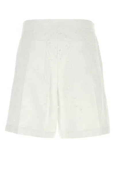 Valentino White Cotton Blend Bermuda Shorts In White