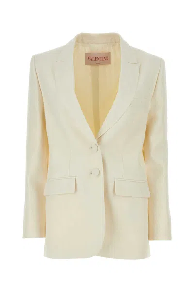 Valentino Single-breasted Blazer In Wool And Silk In White