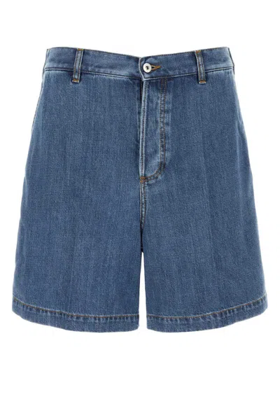 Valentino Denim Bermuda Shorts With Metallic V Detail In Blue