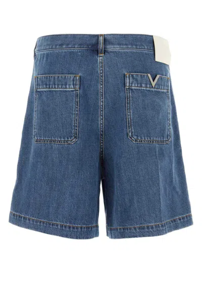 Valentino Denim Bermuda Shorts With Metallic V Detail In Blue