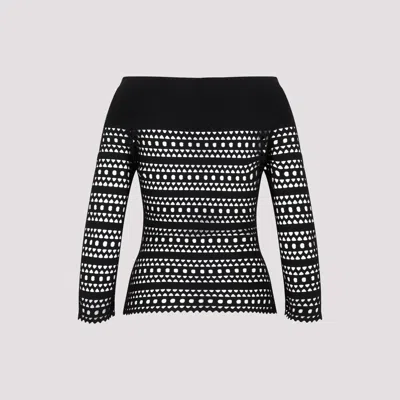 Alaïa Boat Neck Vienne Motif Long Sleeve Top In Black
