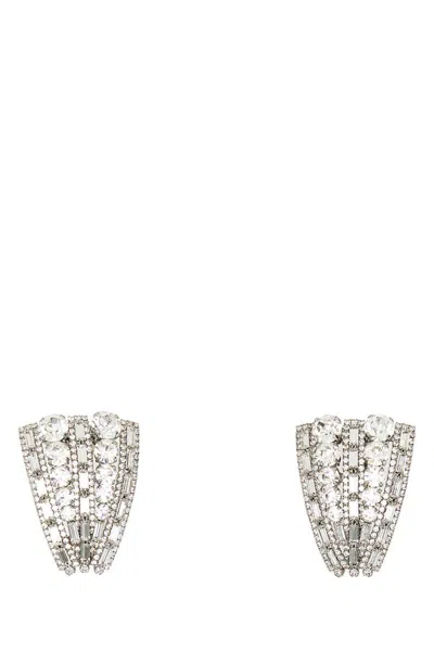Alessandra Rich Metal Earrings Adorned Rhinestone Embellishments In Silver