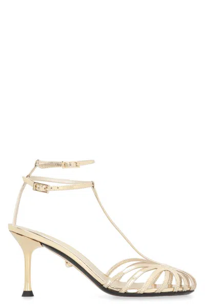 Shop Alevì Jessie Leather Sandals In Gold