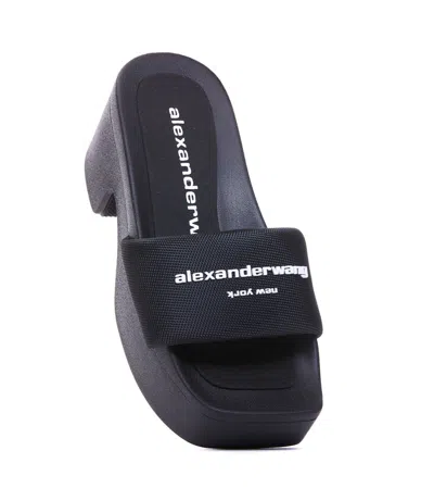 Alexander Wang 85mm Aw Padded Nylon Platform Slides In Black