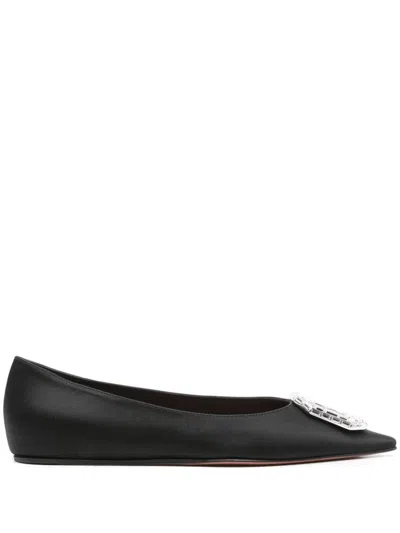 Amina Muaddi Camelia Ballerinas In Black Hammered Leather In Black