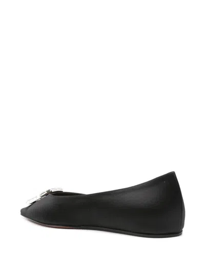 Amina Muaddi Camelia Ballerinas In Black Hammered Leather In Black