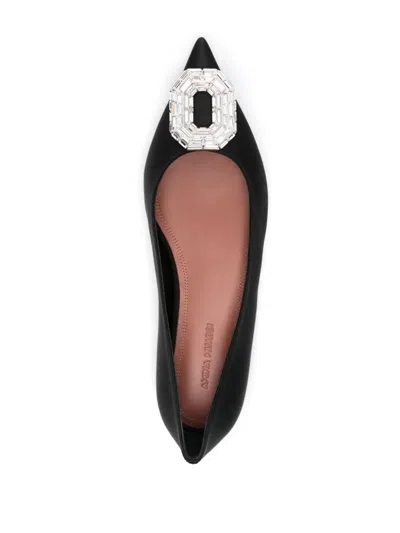 Amina Muaddi Camelia Ballerinas In Black Hammered Leather In Black