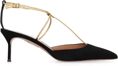 Shop Aquazzura Roman Romance Suede Slingback Pumps In Black