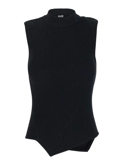 Shop Totême Black Asymmetric Top In Ribbed Knit Woman