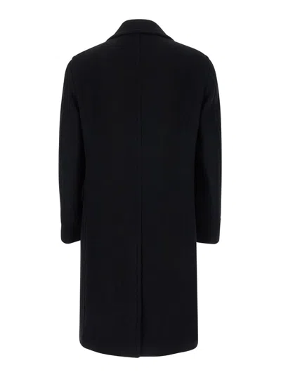 Shop Tagliatore Black Double-breasted Coat With Four Pockets In Wool Blend Man