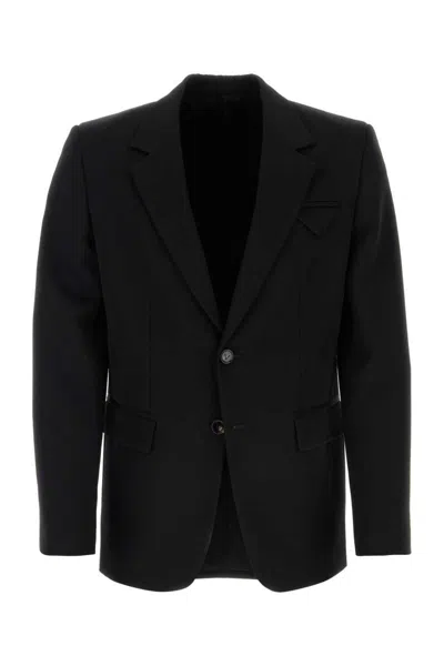 Bottega Veneta Wool Blazer With Padded Shoulders And Flap Pockets In Black