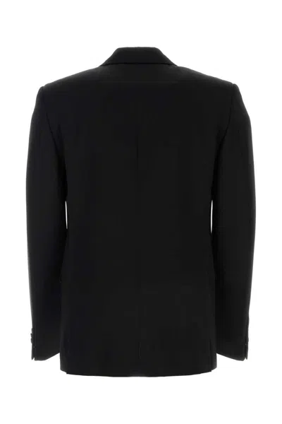 Bottega Veneta Wool Blazer With Padded Shoulders And Flap Pockets In Black