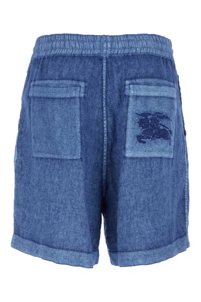 Burberry Linen Shorts With Drawstrings In Blue