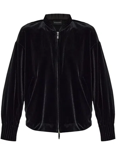 Shop Emporio Armani Chenille Bomber Jacket In Black