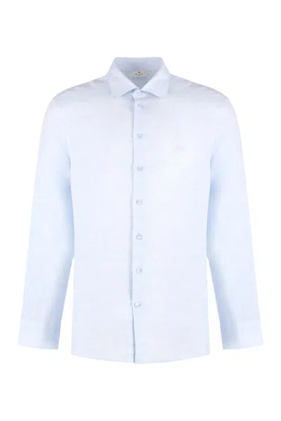 Shop Etro Linen Shirt In Blue