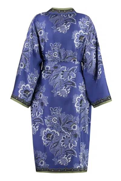 Etro Kesa Floral-print Silk Robe In Blue