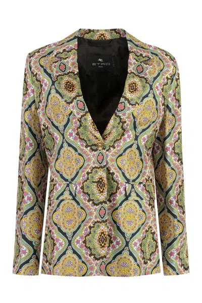 Etro Medallion-print Silk Single-breasted Blazer Jacket In Multicolor