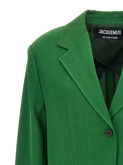 Jacquemus Titolo Striped Jacquard Single-breasted Oversized Blazer Jacket In Green