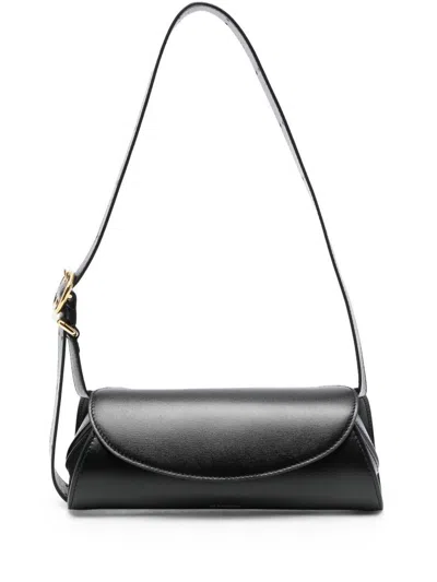 Shop Jil Sander Cannolo Mini Leather Shoulder Bag In Black