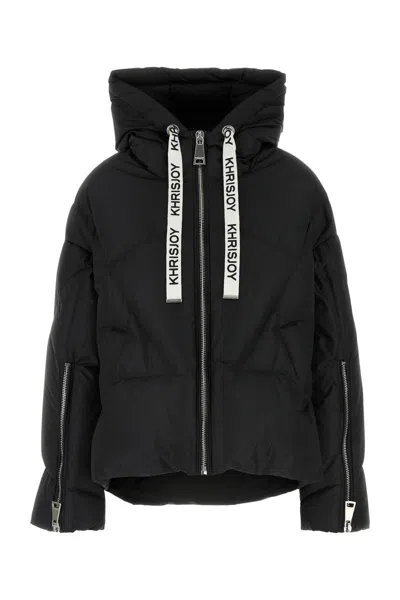 Khrisjoy Black Down Jacket With Branded Drawstring In Black