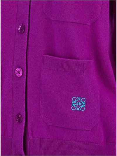 Shop Loewe Logo Embroidery Cardigan In Purple