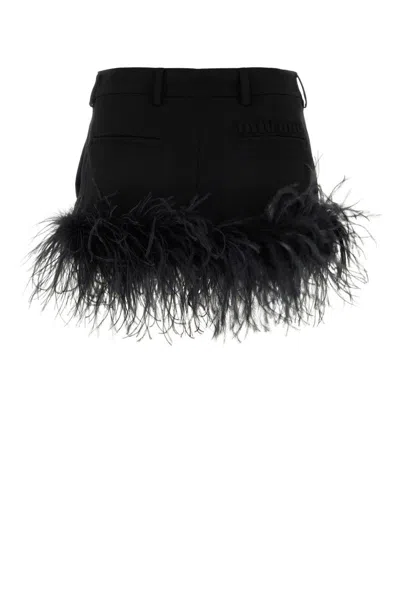 Miu Miu Feather-trimmed Wool Miniskirt In Black
