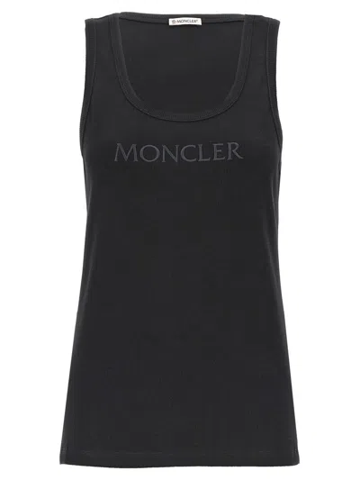 Shop Moncler Logo Embroidery Tank Top In Black