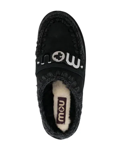 Shop Mou Bounce Clog Metal Logo Slippers In Black