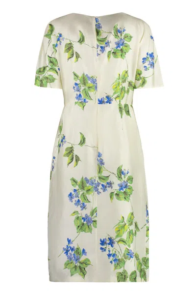 Prada Floral-print Twill Dress In White