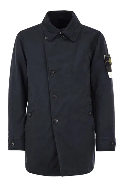 Shop Stone Island Short Trench Coat With Anti-drip Treatment In Navy Blue