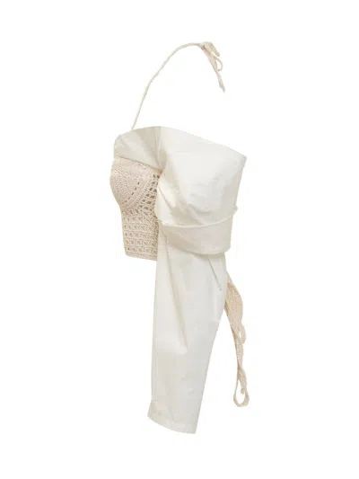 The Mannei Draped-sleeves Crochet-knit Blouse In White
