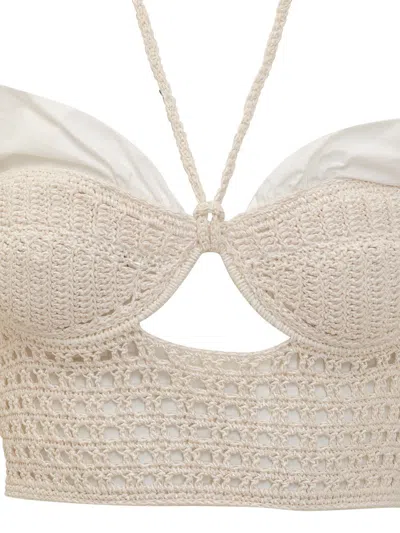 The Mannei Draped-sleeves Crochet-knit Blouse In White