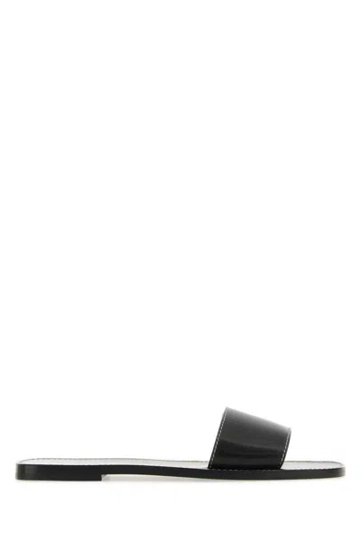 The Row Link Leather Sandals In Black