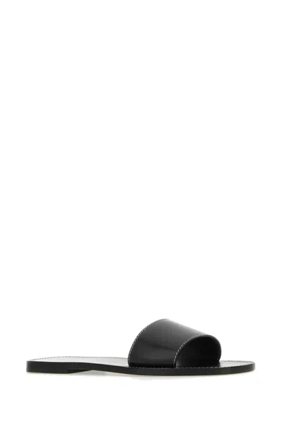 The Row Link Leather Sandals In Black