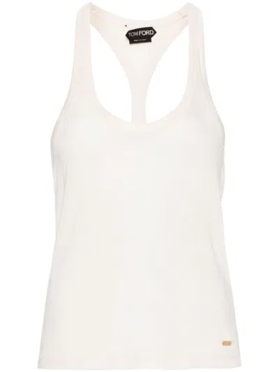 Tom Ford Ribbed-knit Racerback Top In Beige