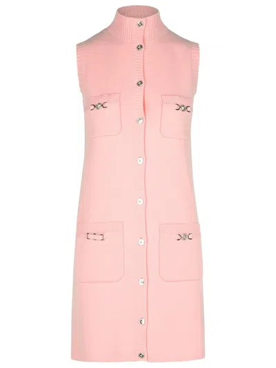 Versace Wool Blend Dress Decorative Buckles In Pink