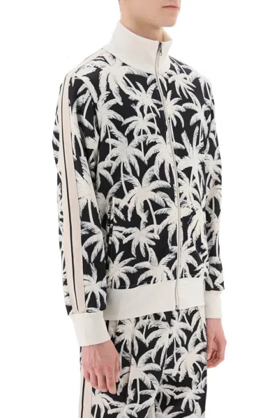 Shop Palm Angels Zip-up Sweatshirt With Palms Print In White