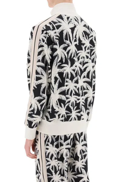 Shop Palm Angels Zip-up Sweatshirt With Palms Print In White