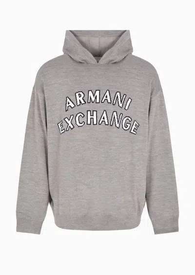 Armani Exchange Asv Wool Blend Logo Hoodie In Beige