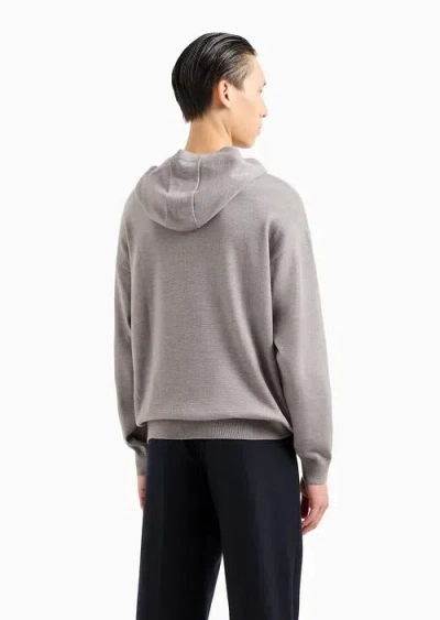 Armani Exchange Asv Wool Blend Logo Hoodie In Beige