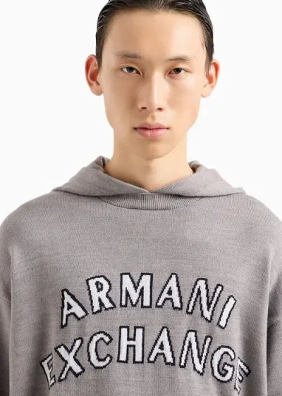 Armani Exchange Asv Wool Blend Logo Hoodie In Beige