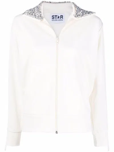 Golden Goose Crystal-embellished Zipped Sweatshirt In Papyrus Cristal