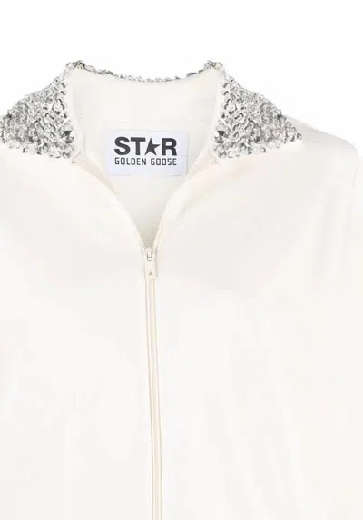 Golden Goose Crystal-embellished Zipped Sweatshirt In Papyrus Cristal