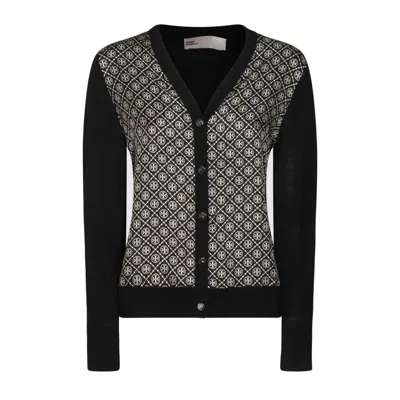 Shop Tory Burch Core Silk Cardigan In Black