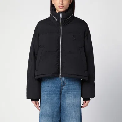 Ami Alexandre Mattiussi Black Down Jacket With Adc Embroidery And Removable Hood In Tech Fabric Woman In Black