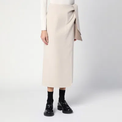 Max Mara Beige Wool And Cashmere Midi Skirt In White