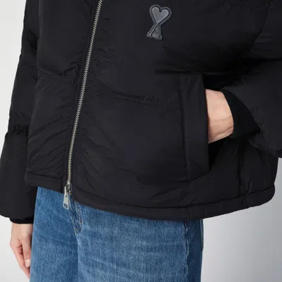Ami Alexandre Mattiussi Black Down Jacket With Adc Embroidery And Removable Hood In Tech Fabric Woman In Black