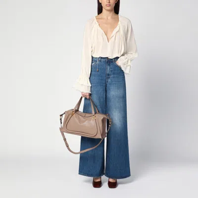 Chloé Paraty 24 Bag In Shiny Deep Beige Leather In Beige