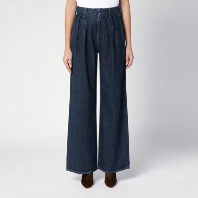 Shop Citizens Of Humanity Dark Wide Jeans With Pleats In Blue